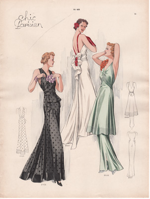 5 VINTAGE FRENCH FASHION PRINTS 1936